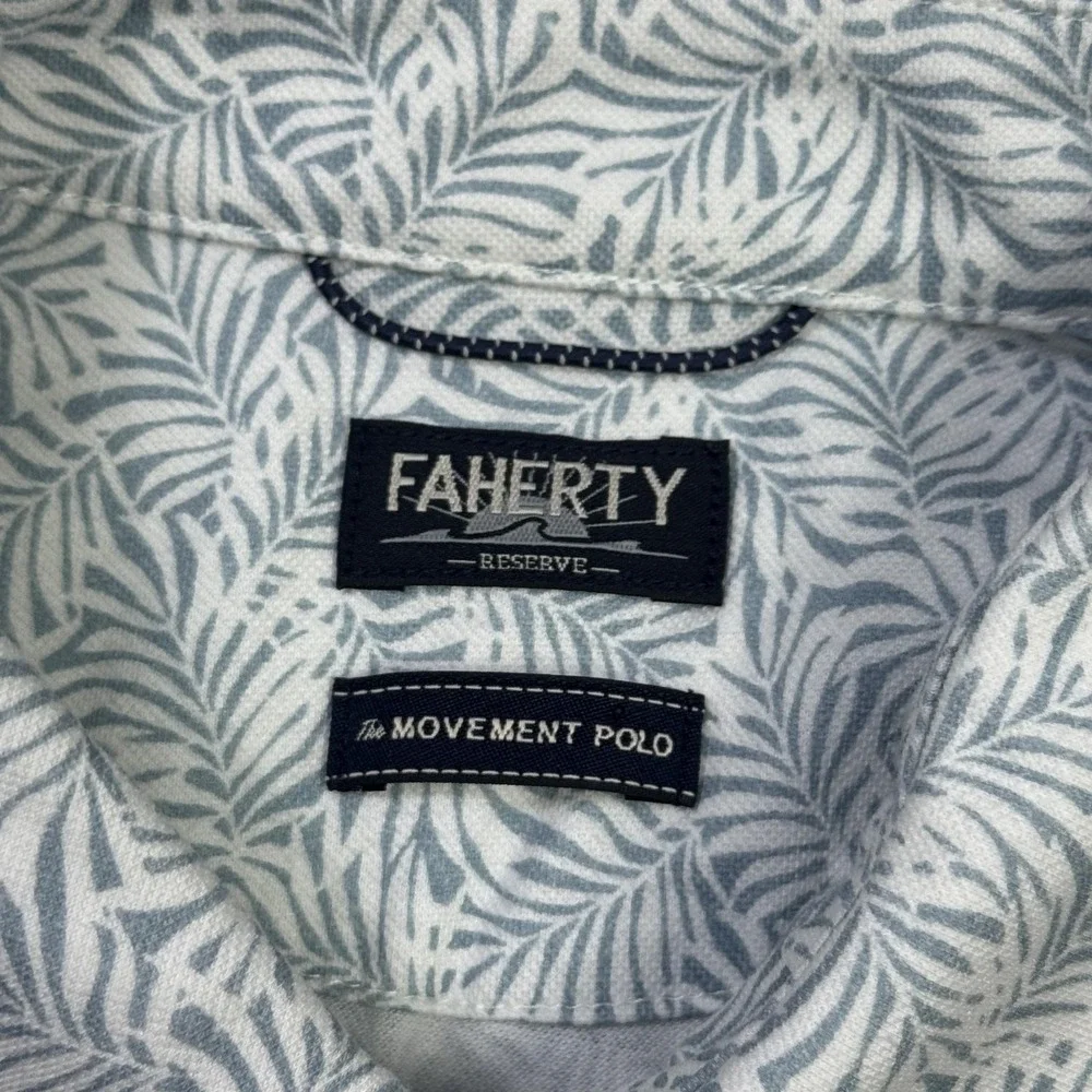 Faherty Reserve Movement Pique Polo Shirt Mens M White Floral Cotton